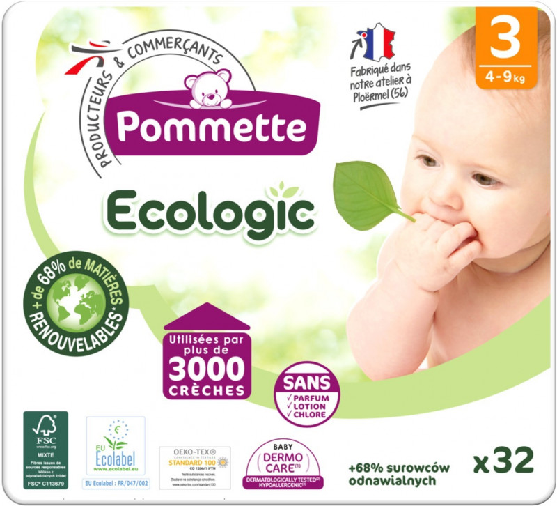 Couches Pommette Ecologic T3 4/9 kg 160 couches équipe ta crèche