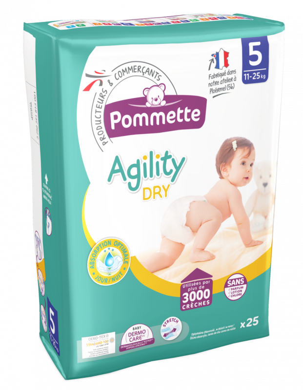 Couches Pommette Agility dry T5 – 11/25 kg - 186 couches - équipe